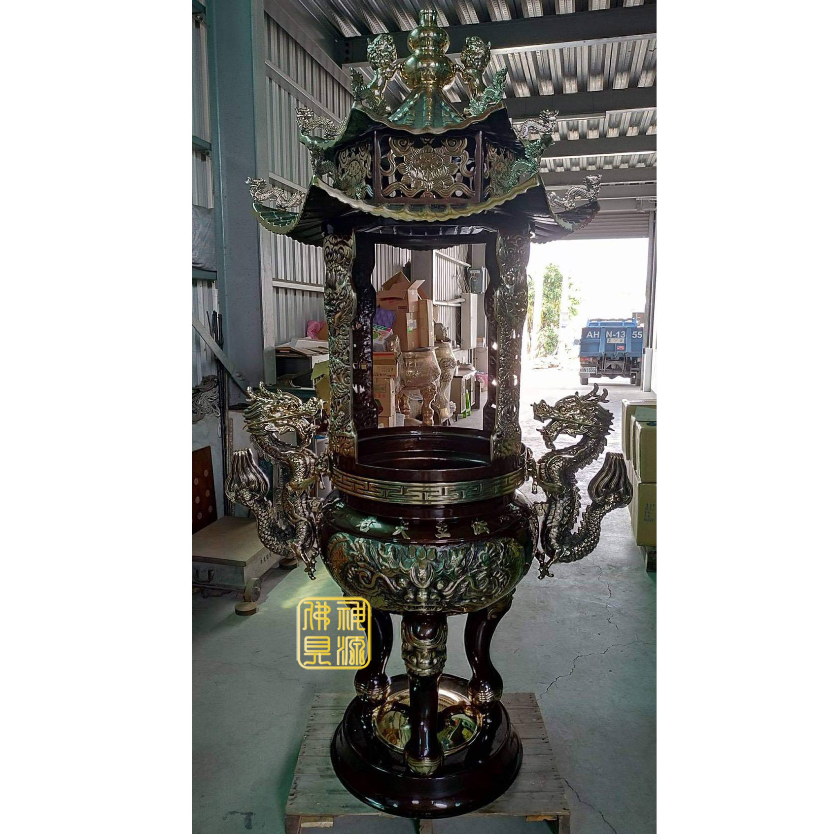 仿古五爪龍天公爐雙層蓋，框型2尺2