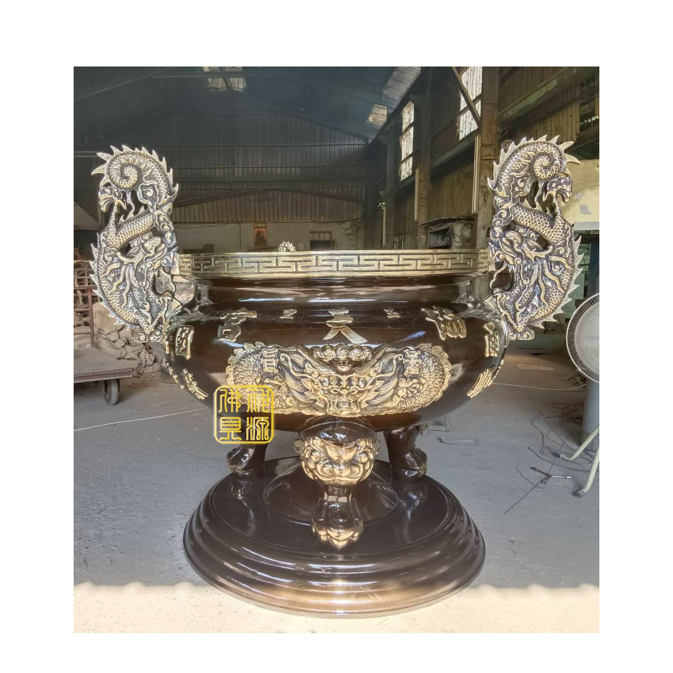 仿古天公爐，捲尾龍耳，三層底座4尺2