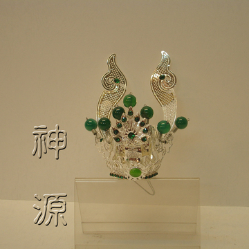 銀古體太子束冠綠珠<8寸8用>  |神明帽|太子束冠