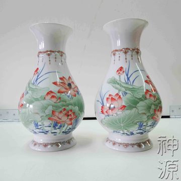 1尺2,如意瓶釉中彩荷花  |桌上佛具|花      瓶