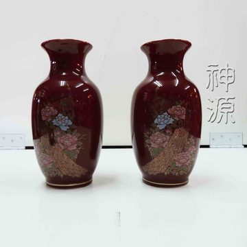 7寸朱紅蓮子瓶孔雀  |桌上佛具|花      瓶