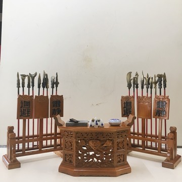 公案桌1尺3+兵器整組有附文房四寶  |木雕品